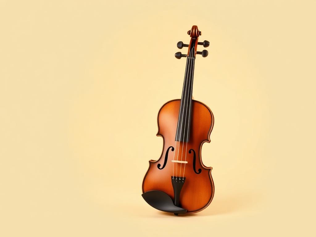 A wooden violin standing upright